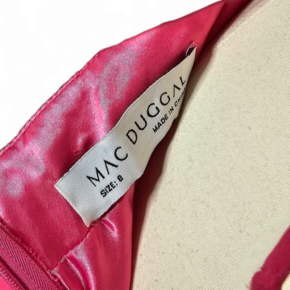 Mac Duggal 70254 Ruched Ruffled Shoulder Cut Out Lace Up Gown in Hot Pink Size 8 - Picture 8 of 14